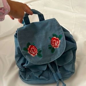 Small Jean Backpack with flower embroidery